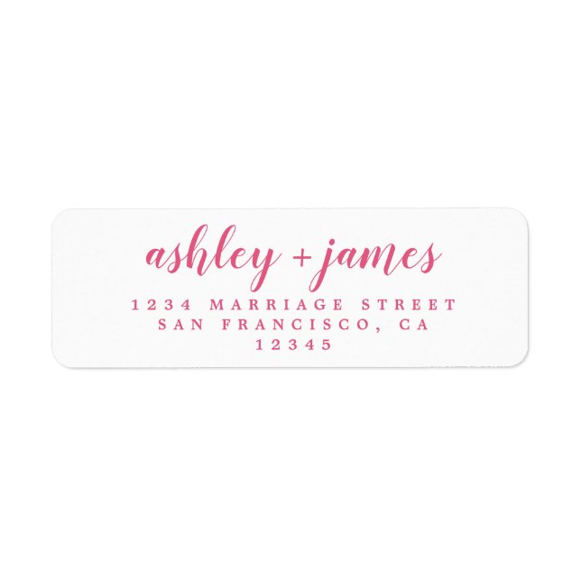 Elegant Script Pink White Wedding Return Address (Front)