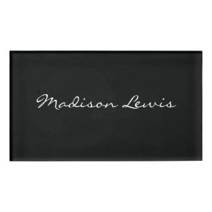 Elegant Script Plain Black Name Calligraphy  Name Tag