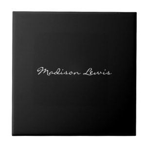 Elegant Script Plain Black Name Calligraphy  Tile