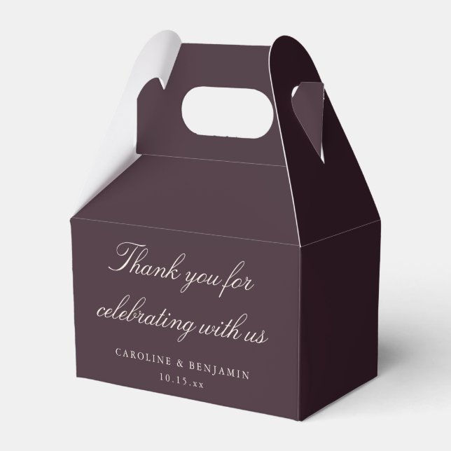 Elegant Script Plum Wedding Custom Thank You  Favor Box (Front Side)