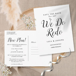 Elegant Script Postponed Save the Date We Do Redo Postcard