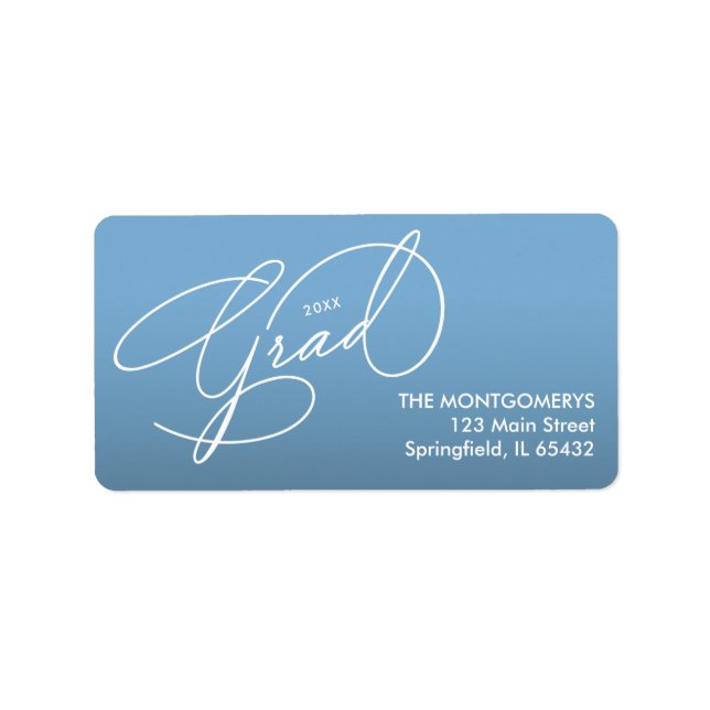 Elegant Script Powder Blue Graduation Return Label (Front)