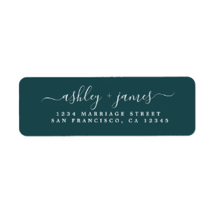 Élégant Script Profonde Mariage Turquoise Adresse