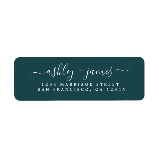 Élégant Script Profonde Mariage Turquoise Adresse  (Devant)