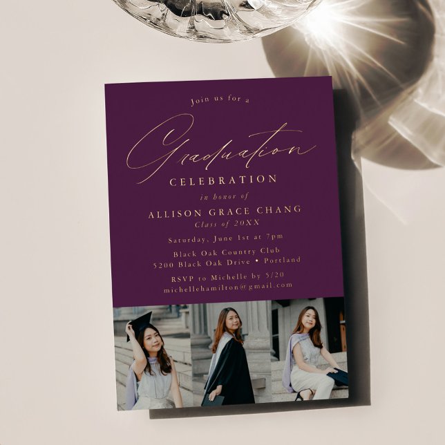 Elegant Script Purple 3 Photo Graduation Party (Creator Uploaded)