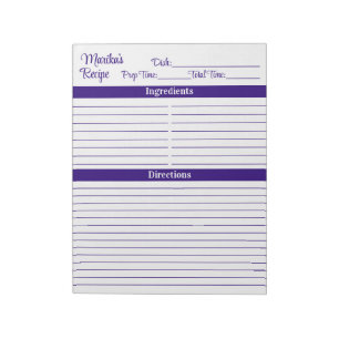 Elegant Script Purple 8.5x11 Portrait Recipes Notepad