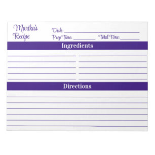 Elegant Script Purple 8.5x11 Recipes Notepad