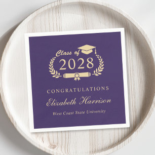 Elegant Script Purple Gold Graduation Napkin