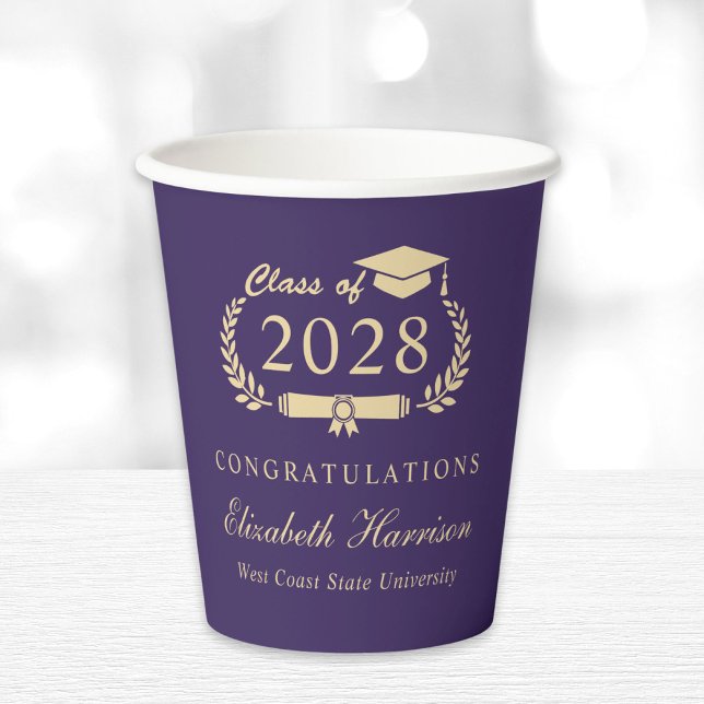 Elegant Script Purple Gold Graduation Paper Cups (Creator Uploaded)