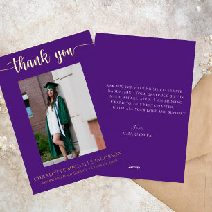 Elegant Script Purple Gold Photo Graduation