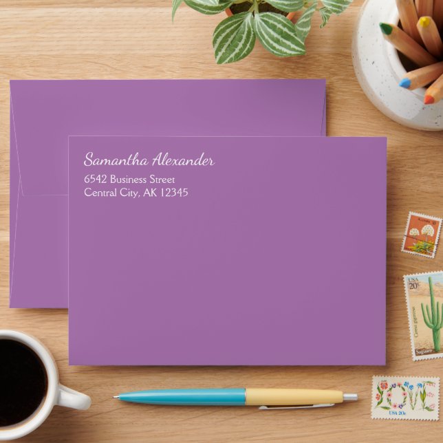 Elegant Script Purple Lavender Address Envelope (Desk)