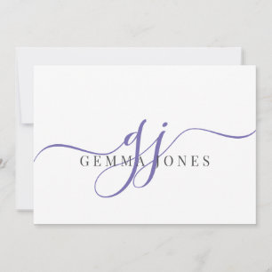 Elegant Script Purple Monogram Initials Name  Card