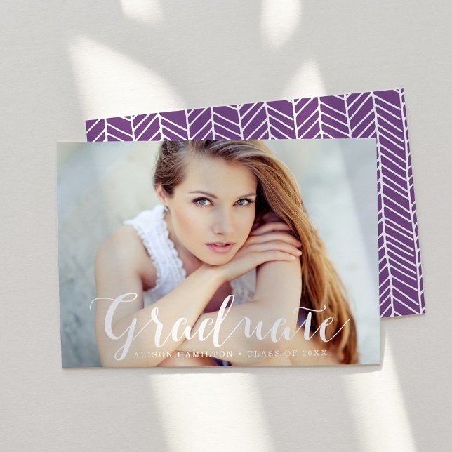 Elegant Script Purple Photo Graduation Announcement (Creator Uploaded)
