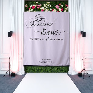 Elegant Script Purple Rehearsal Dinner Backdrop Tapestry