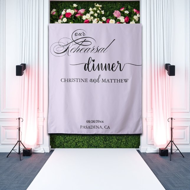 Elegant Script Purple Rehearsal Dinner Backdrop Tapestry (Creator Uploaded)