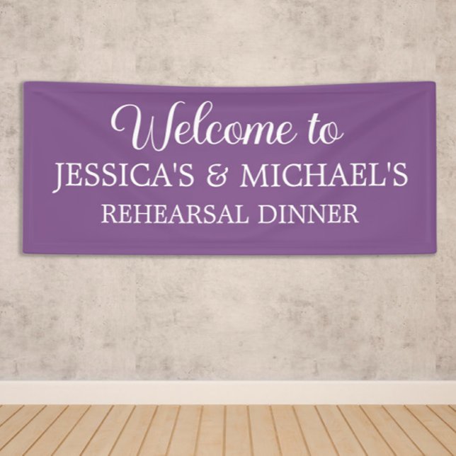 Elegant Script Purple Rehearsal Dinner Banner (Purple Rehearsal Dinner banner)