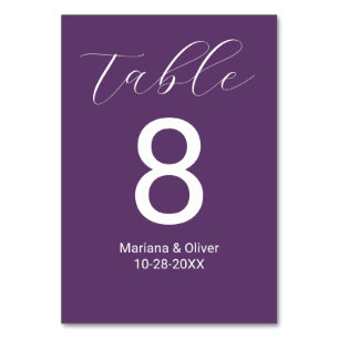 Elegant Script Purple Wedding Table Number