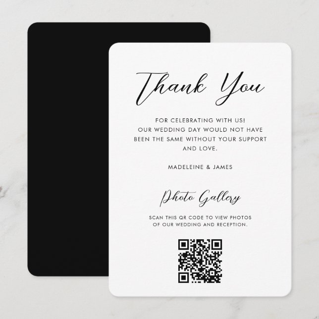 Elegant Script QR Code Online Gallery Wedding  Thank You Card (Front/Back)