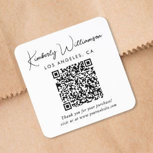 Elegant Script QR Code Thank You Square Sticker