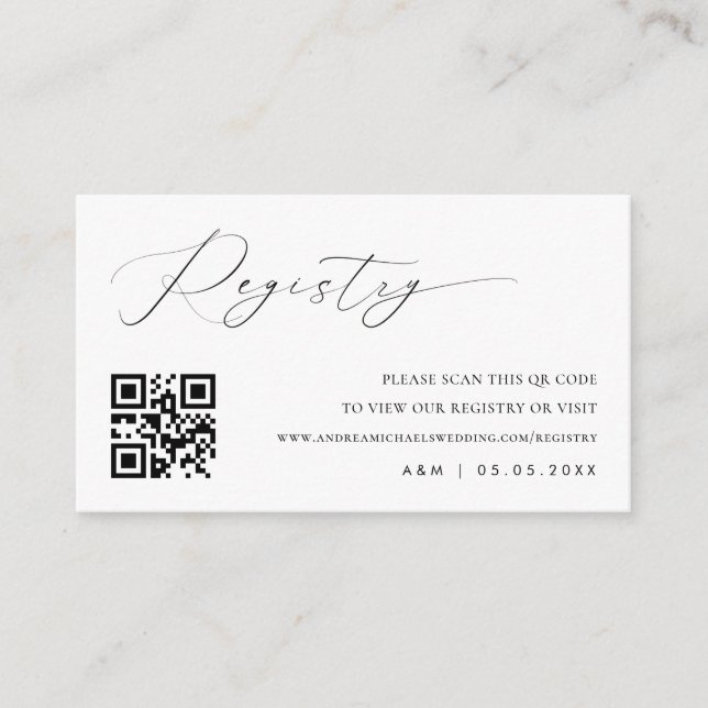 Elegant Script Qr Code Wedding Gift Registry Enclosure Card (Front)