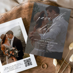  Elegant Script QR code Wedding Photo  Save The Date