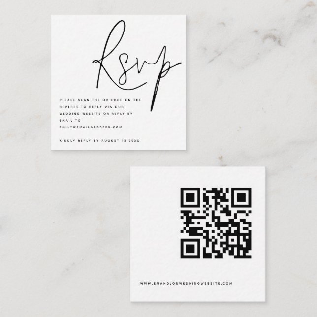 Elegant Script QR Code Wedding RSVP Enclosure Card (Front/Back)