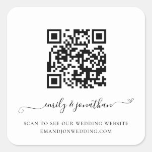 Elegant Script QR Code Wedding Website Square Sticker