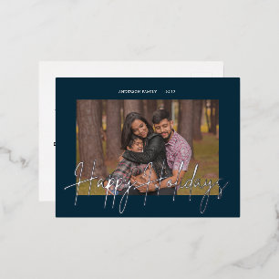 Elegant Script Real Foil Holiday Photo Postcard