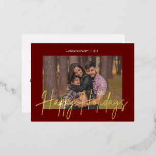 Elegant Script Real Foil Holiday Photo Postcard