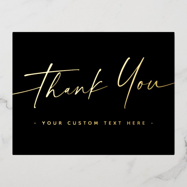 Elegant script real foil thank you add text black  holiday postcard (Front)