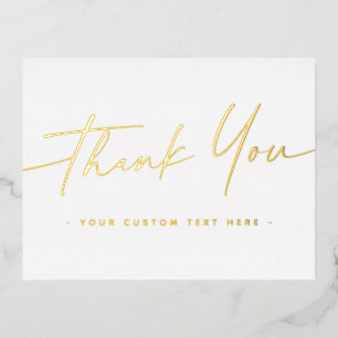 Elegant script real foil thank you add text white foil holiday postcard