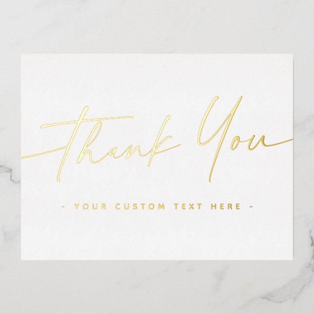 Elegant script real foil thank you add text white foil holiday postcard (Front)