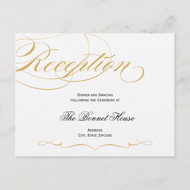 Elegant Script Reception Card - Gold & Black (Front)
