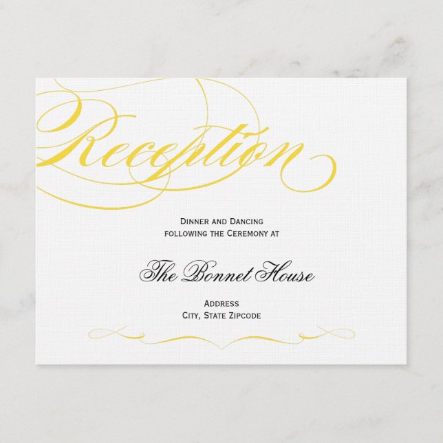 Elegant Script Reception Card - Yellow (Front)