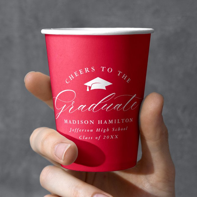 Elegant Script Red Cheers to the Graduate Paper Cups (Creator Uploaded)