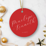 Elegant Script Red Christmas Wedding Personalized Ceramic Ornament<br><div class="desc">Celebrate your special day with this beautiful personalized red ceramic ornament, featuring elegant script lettering to commemorate your Christmas wedding. Customize it with your names and wedding date to create a timeless keepsake that will shine on your tree for years to come. The classic red design and sophisticated script make...</div>
