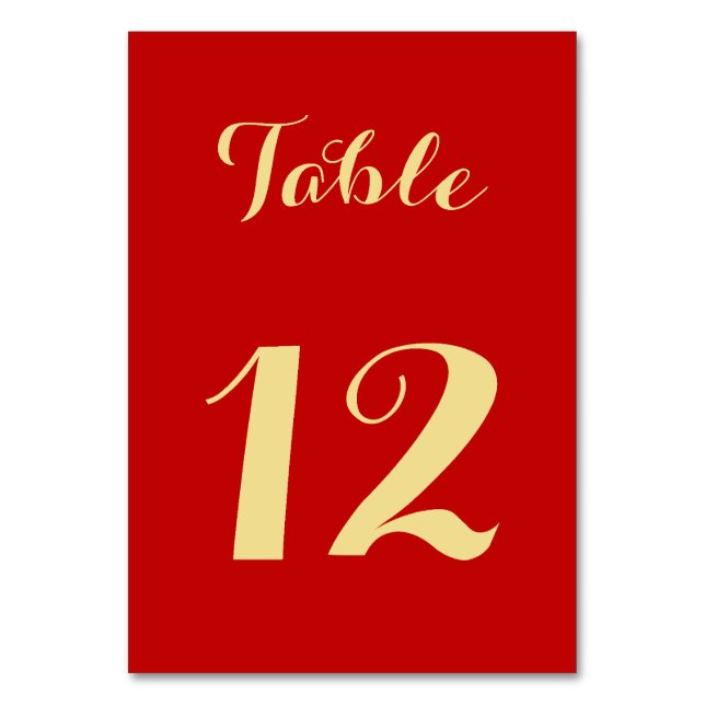 Elegant Script Red Faux Gold Stylish Wedding Party Table Number (Back)