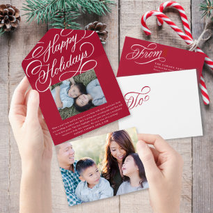 Élégant Script Red Happy Holiday Carte photo