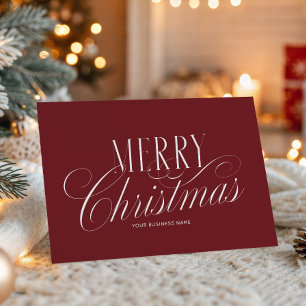 Elegant Script Red Merry Christmas Business Logo Card