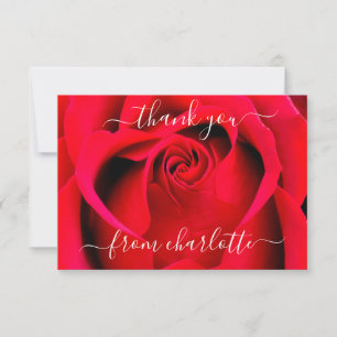 Elegant Script Red Rose Floral Thank You Card