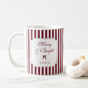 Elegant Script Red Stripes Personalized Christmas Coffee Mug