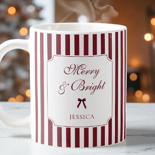 Elegant Script Red Stripes Personalized Christmas Coffee Mug