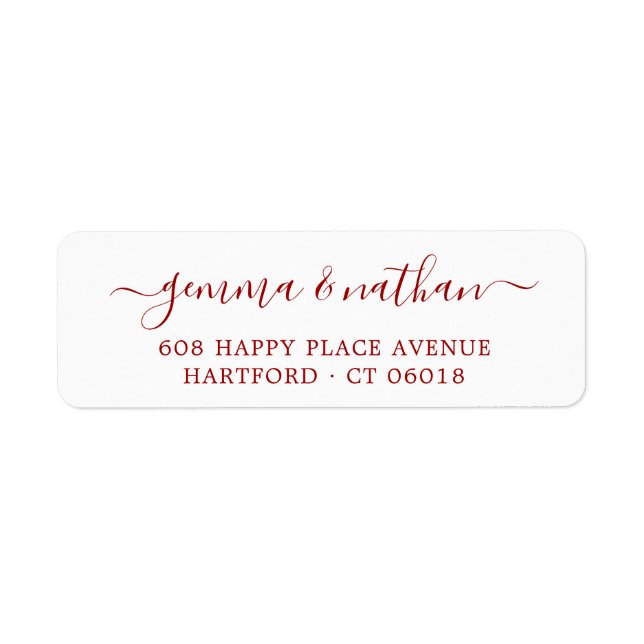 Elegant Script Red Wedding Return Address (Front)