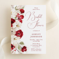 Elegant Script Red & White Floral Bridal Shower