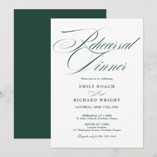 Elegant Script Rehearsal Dinner Emerald Green Invitation