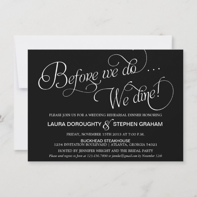 Elegant Script Rehearsal Dinner Invitation Black (Front)