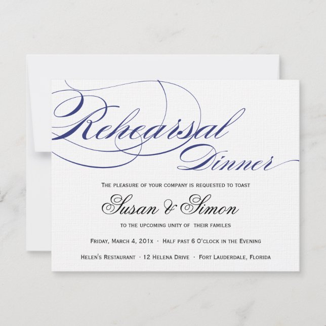 Elegant Script Rehearsal Dinner Invitation Navy (Front)