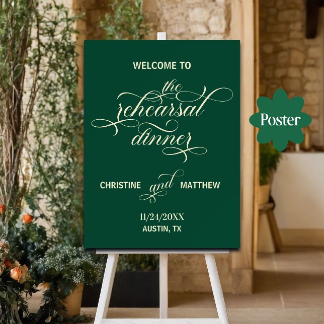 Elegant Script Rehearsal Dinner Teal Welcome Poster (Creator Uploaded)