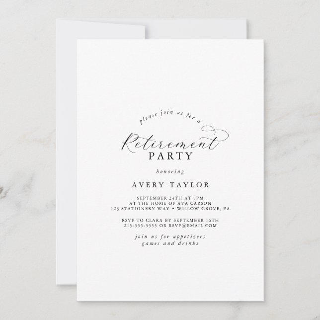 Elegant Script Retirement Party Invitation (Front)