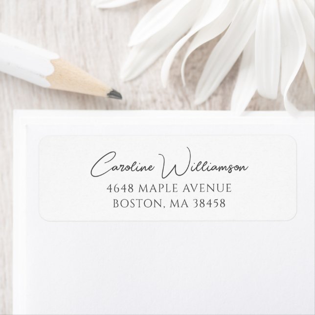 Elegant Script Return Address Black White Simple (Insitu)